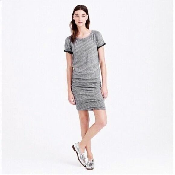 J. Crew | J. Crew Ruched Knit Dress Marled Blue Gray Sweatshirt Dress NWT | M - Picture 2 of 7